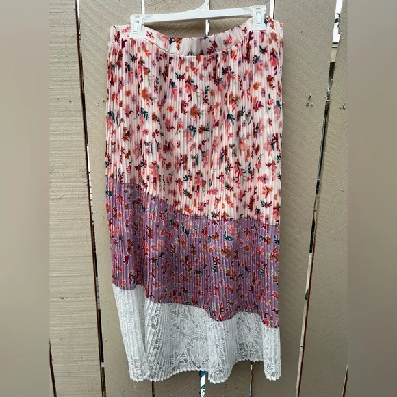 Anthropologie LAIA Pleated Floral Pink and White Midi Skirt Size XL - Picture 5 of 10